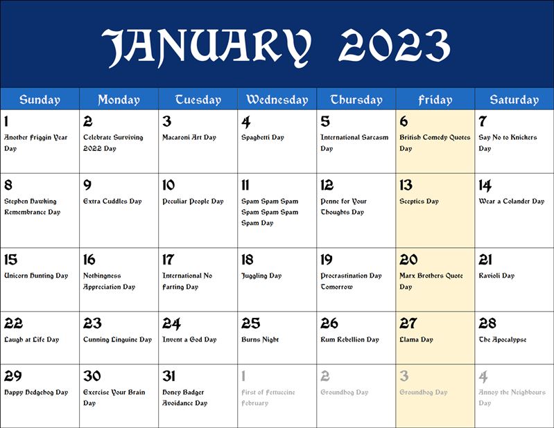 The Holy Pastafarian Colander (Calendar)